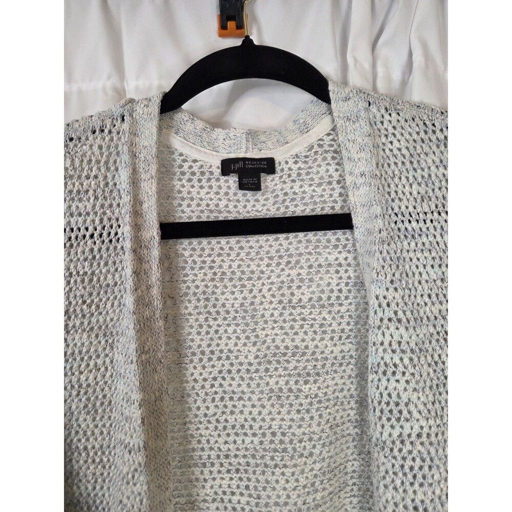 Talbots Open Knit Cardigan Womens Size LP Gray Marled Lightweight 3/4 Sleeve - Picture 5 of 8